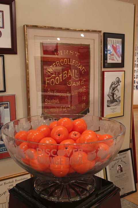 121129 Pac-12 Fri SA-004.JPG - Nov 29, 2012; Stanford, CA, USA; General view of the Stanford Hall of Fame, Orange Bowl Trophy flanked by first collegiate football game banner, prior to the 2012 Pac-12 championship at Stanford Stadium.